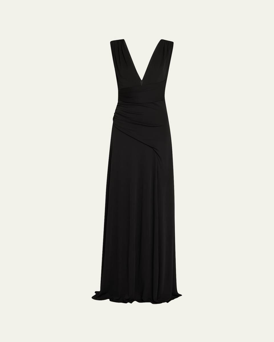 Alessia Plunging Draped Matte Jersey Gown